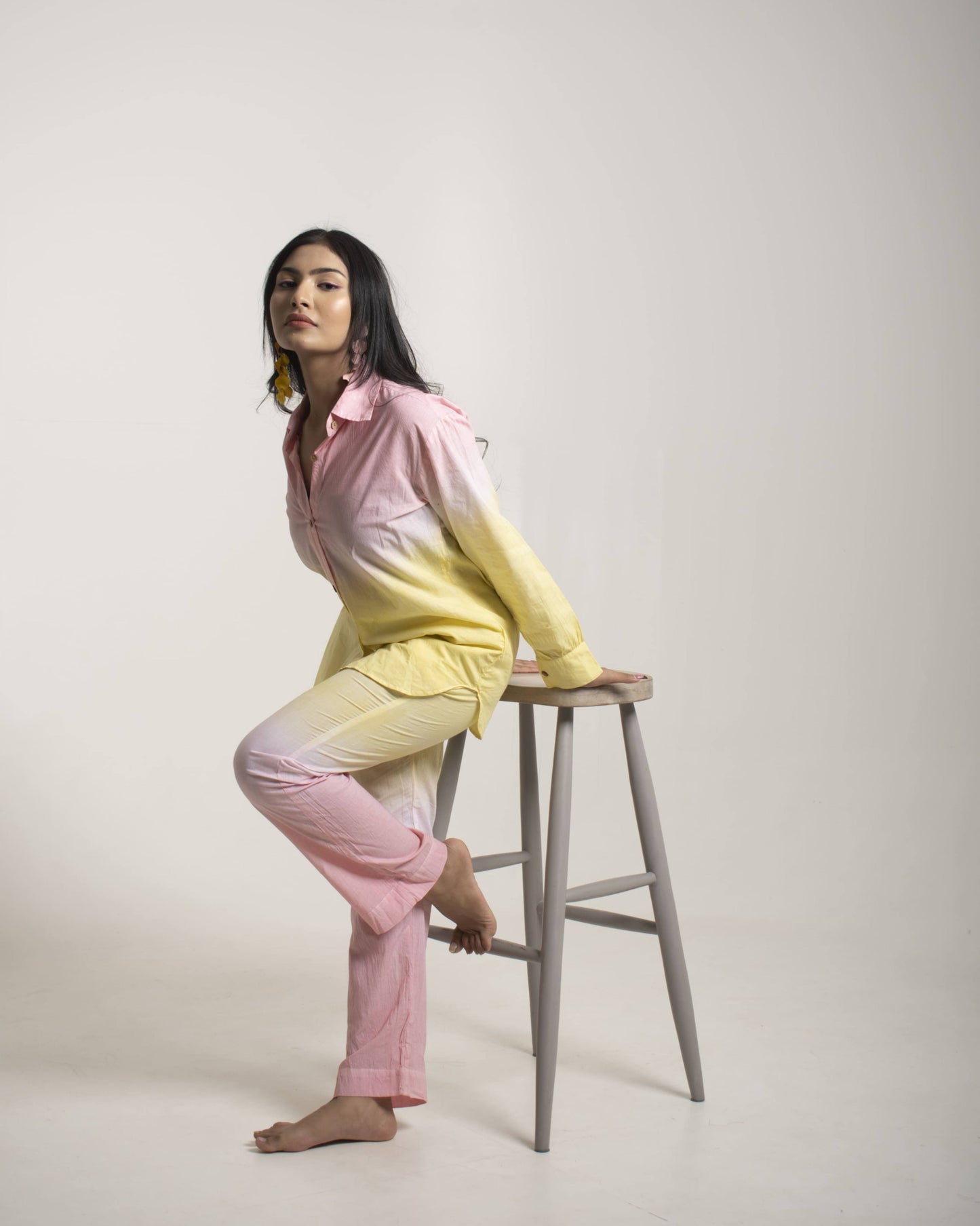 Melon Sorbet Co-ord set Ombre Pink and Yellow Full sleeves 2 piece Cotton Co-Ord Set for Women