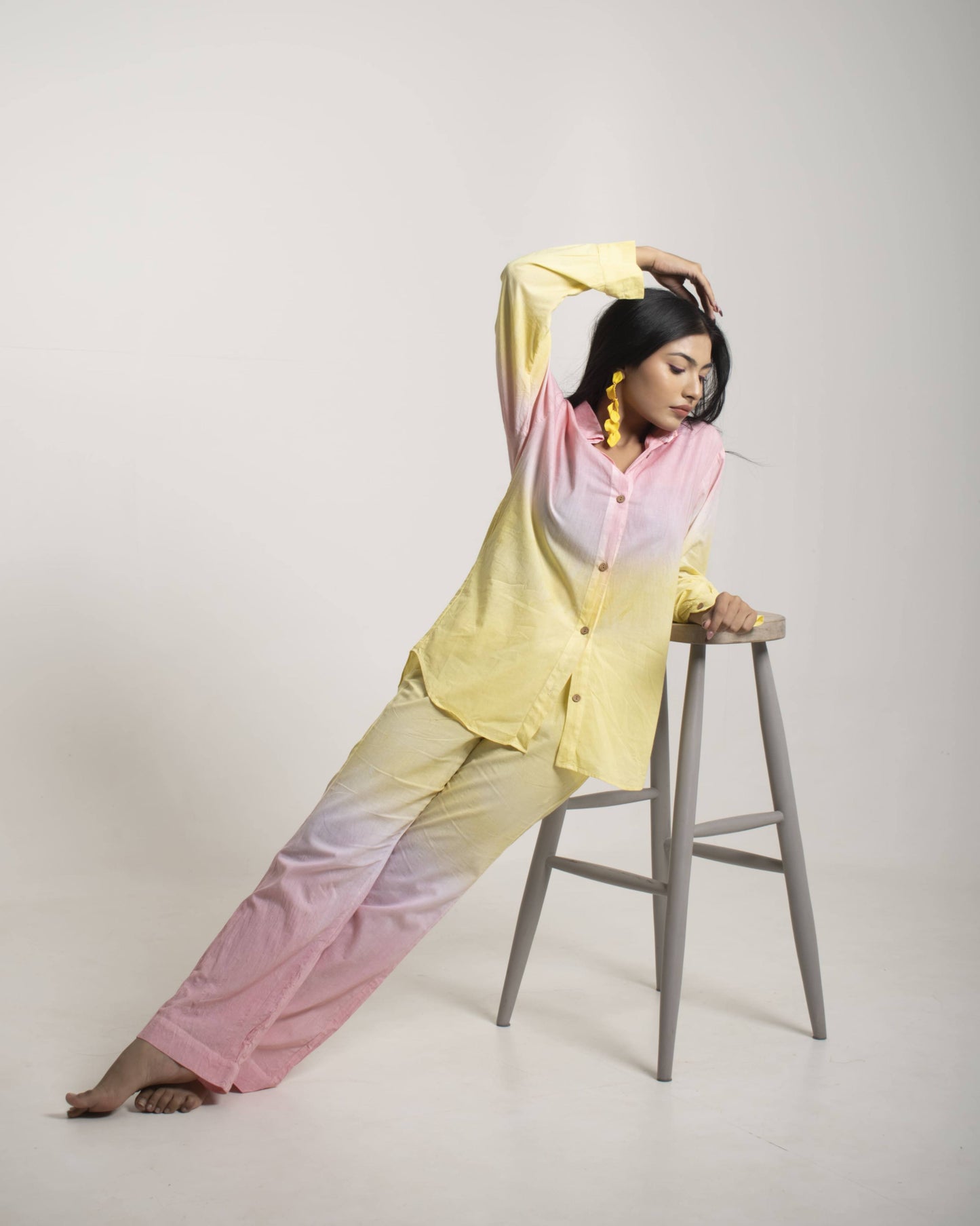 Melon Sorbet Co-ord set Ombre Pink and Yellow Full sleeves 2 piece Cotton Co-Ord Set for Women