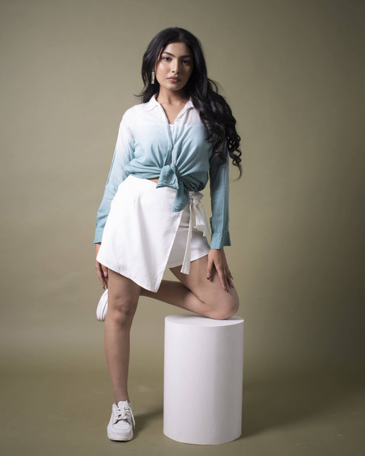 Teal Oasis Shirt Teal & White Oversized Ombre Summer Resort Wear Shirt for Women