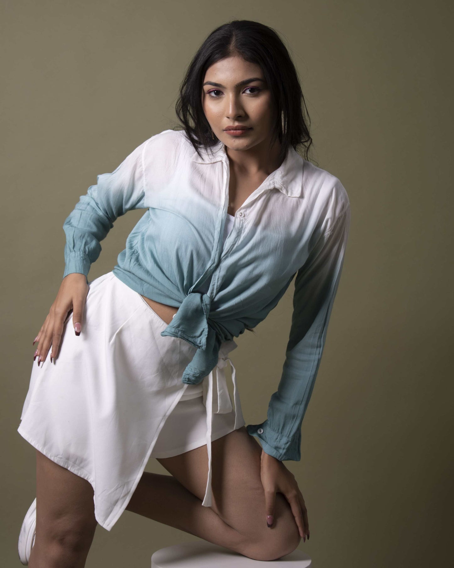 Teal Oasis Shirt Teal & White Oversized Ombre Summer Resort Wear Shirt for Women