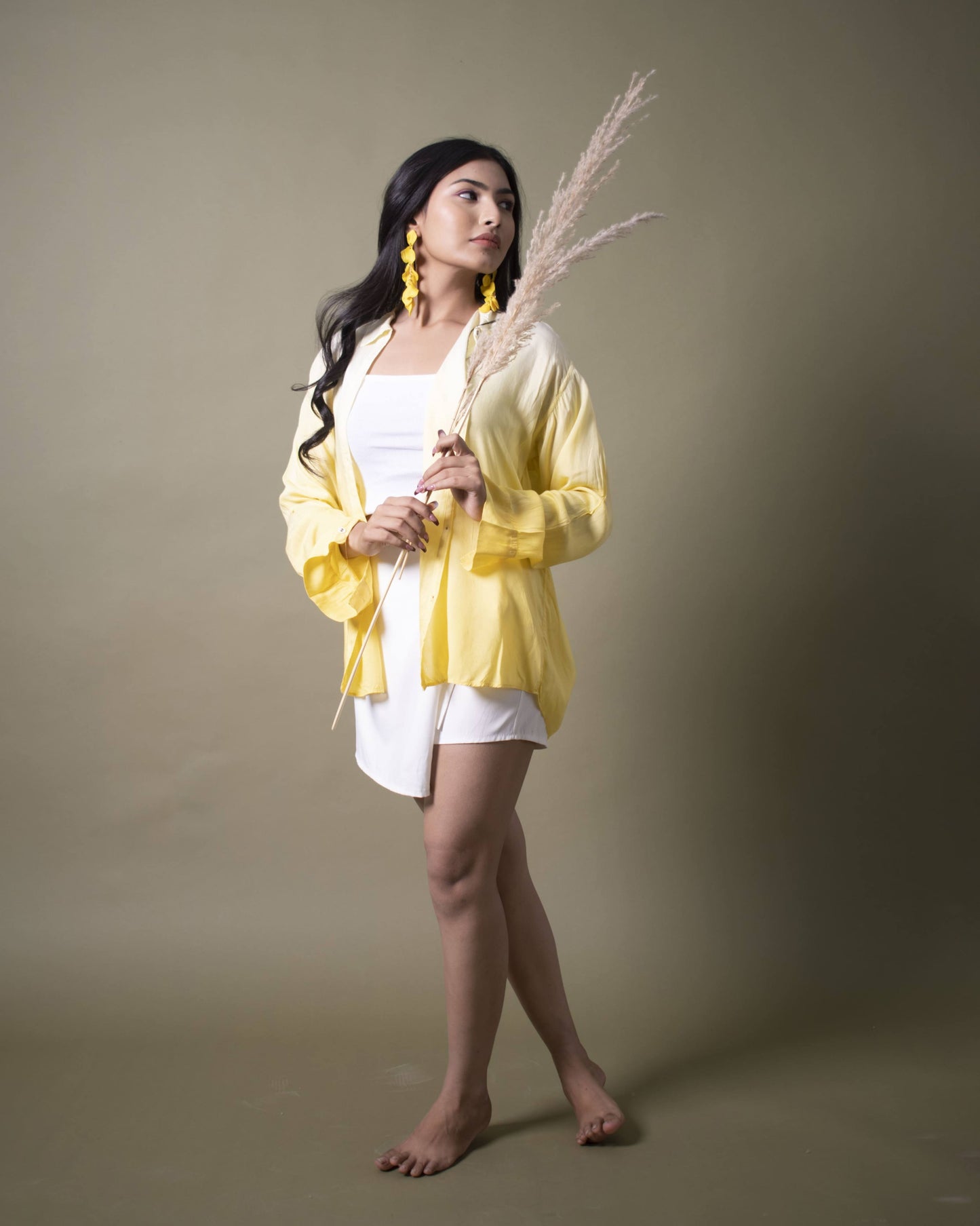 Butter Cup Zest Shirt Yellow & White Oversized Ombre Summer Resort Wear Shirt for women