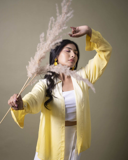 Butter Cup Zest Shirt Yellow & White Oversized Ombre Summer Resort Wear Shirt for women