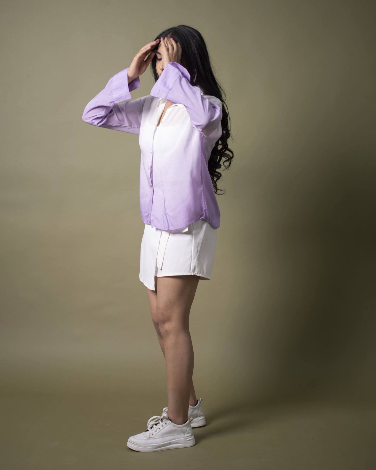 Message from Autumn Shirt Lavender & White Oversized Ombre Summer Resort Wear Shirt for Women