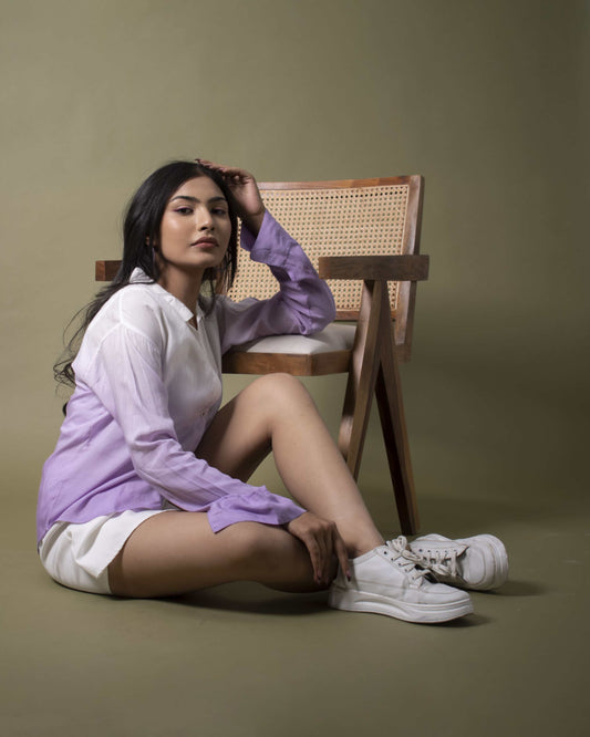 Message from Autumn Shirt Lavender & White Oversized Ombre Summer Resort Wear Shirt for Women
