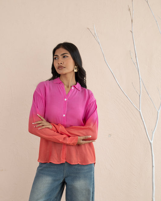 Aurora Shirt Pink & Coral Ombre Summer Resort Wear Shirt for Women