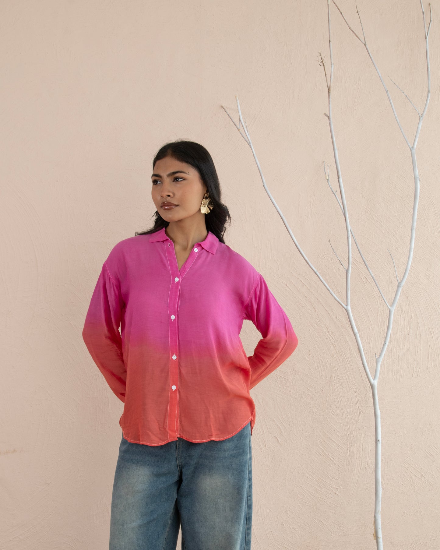 Aurora Shirt Pink & Coral Ombre Summer Resort Wear Shirt for Women
