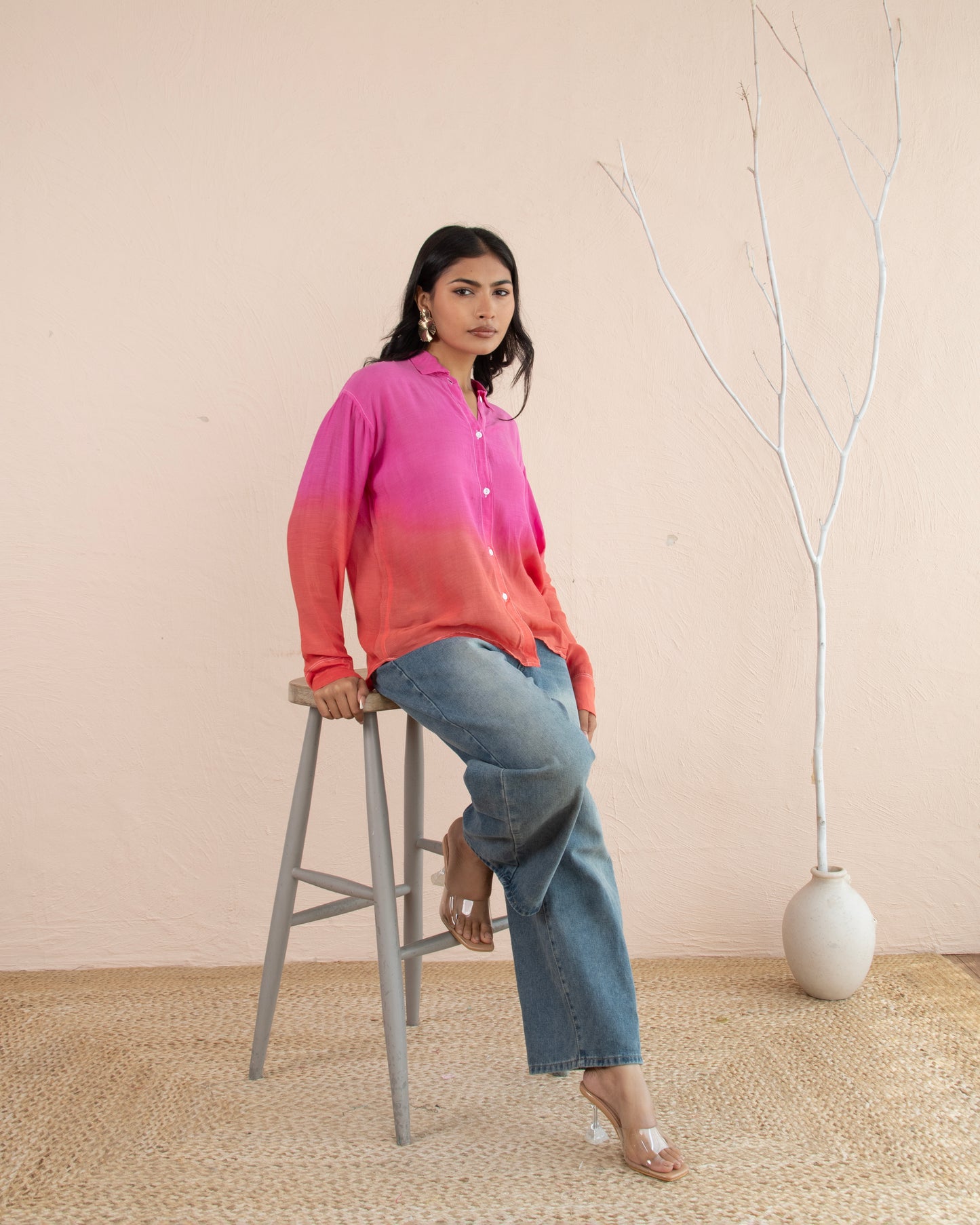 Aurora Shirt Pink & Coral Ombre Summer Resort Wear Shirt for Women