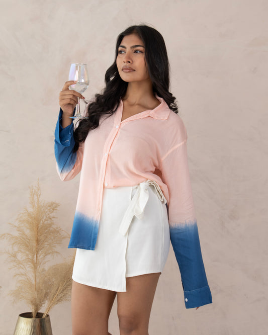Dustberry Pink and Navy Soft Cotton Shirt for Women