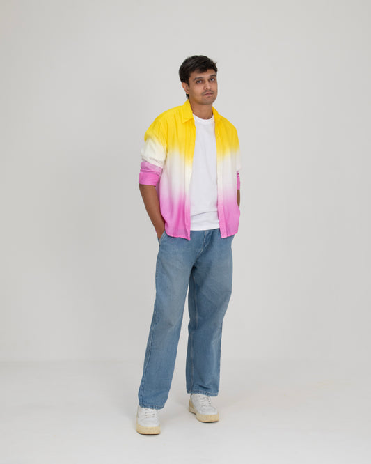 Dry Mango Yellow to Pink Ombré Organic Cotton Shirt for Men