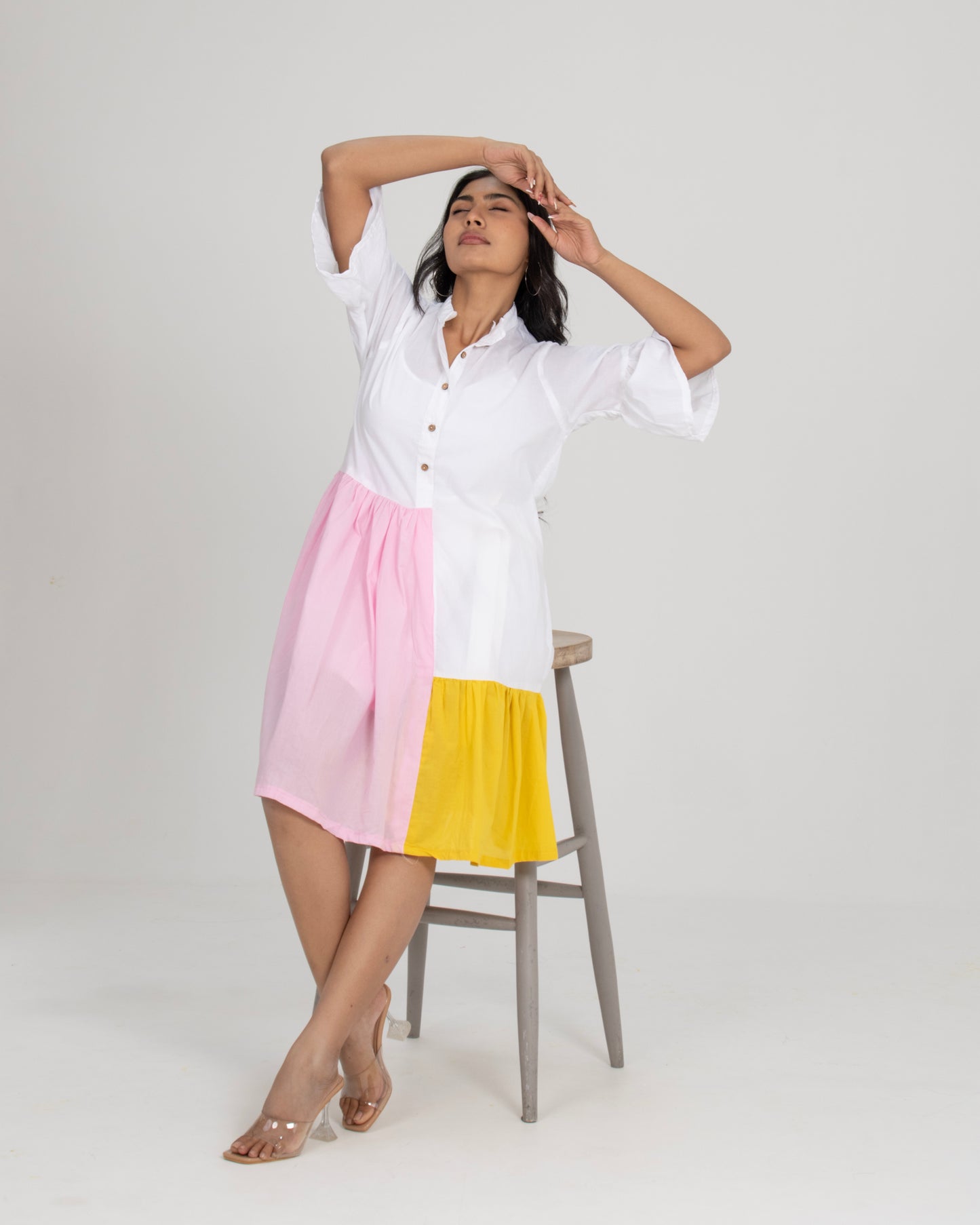 Morning Mellow Flounce Tier Dress for Women + Pastel Edit Colorblock Shirt for Men