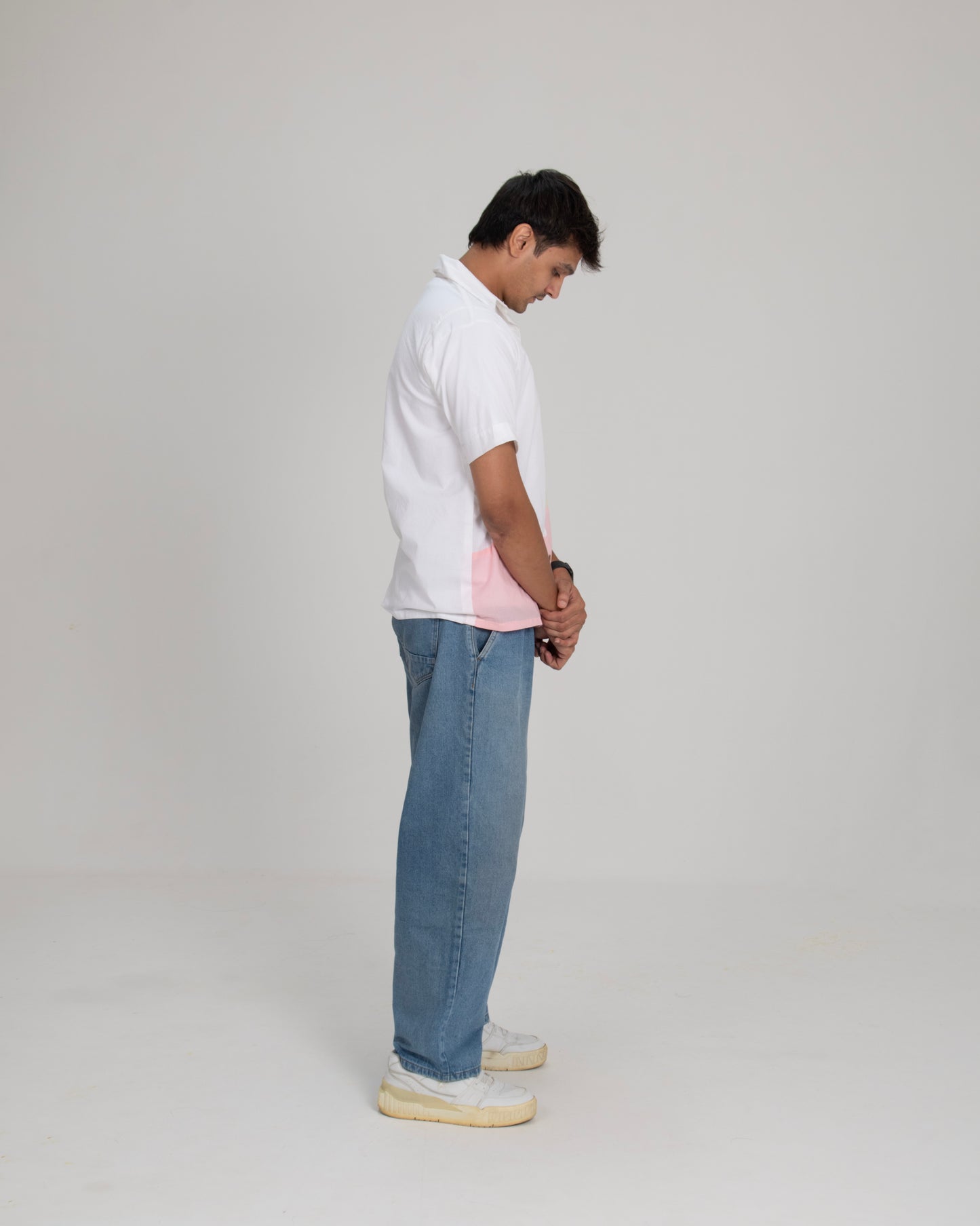 Pastel Edit Ivory, Yellow & Pink Colorblock Cotton Shirt with Patch Pocket for Men