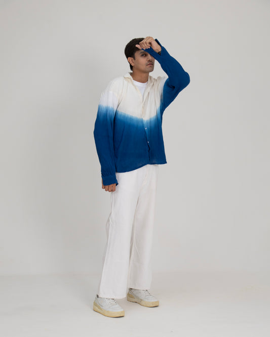 Sunday Blues Ivory to Blue Ombré Long Sleeve Cotton Shirt for Men