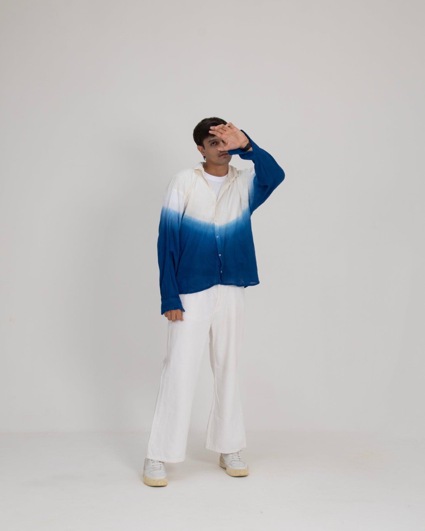 Sunday Blues Ivory to Blue Ombré Long Sleeve Cotton Shirt for Men