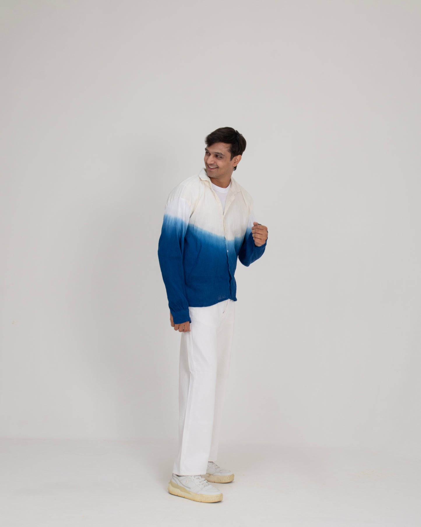 Sunday Blues Ivory to Blue Ombré Long Sleeve Cotton Shirt for Men
