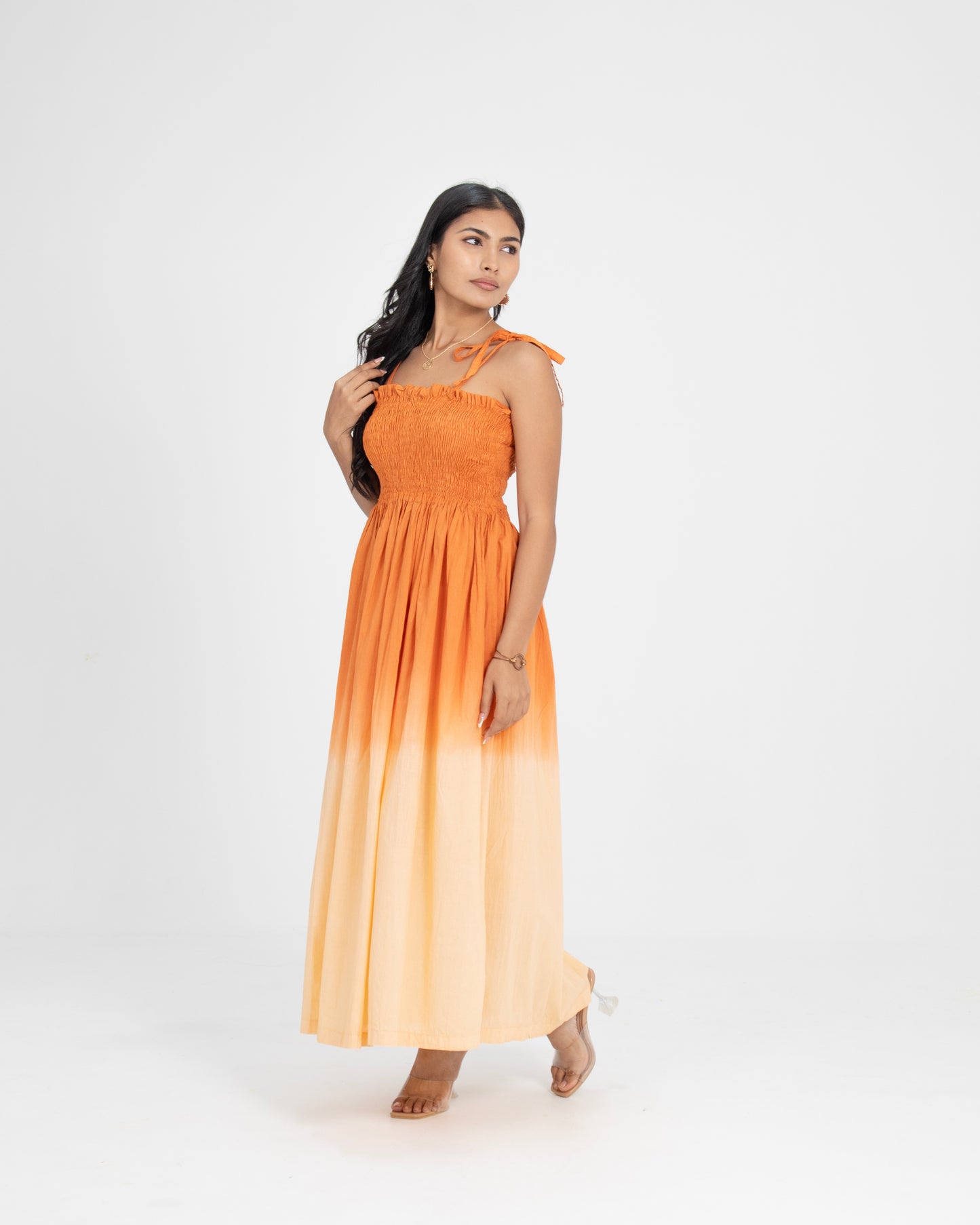 Sunset Dune Smocked Terracotta to Beige Ombré Dress for Women