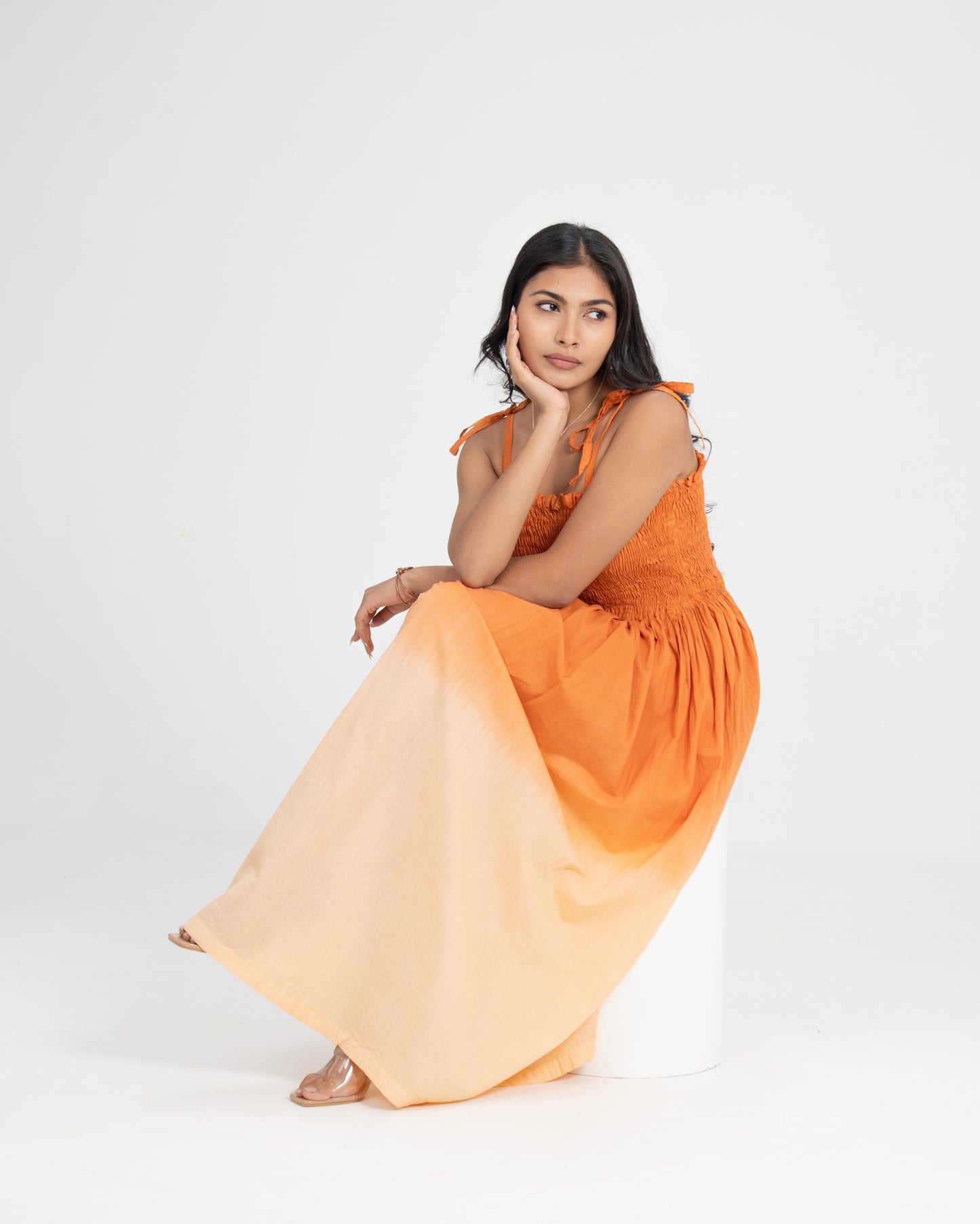 Sunset Dune Smocked Terracotta to Beige Ombré Dress for Women