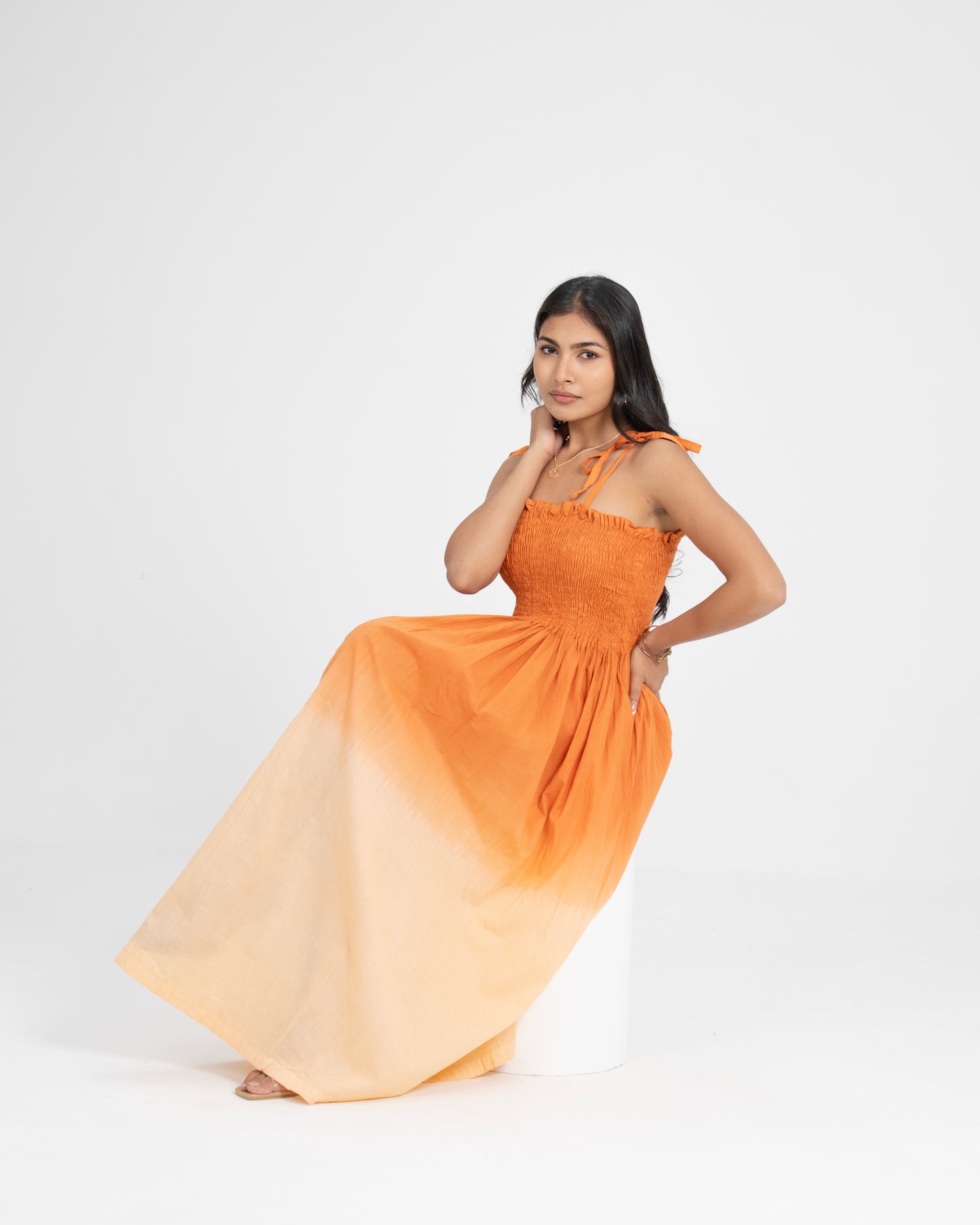 Sunset Dune Smocked Terracotta to Beige Ombré Dress for Women