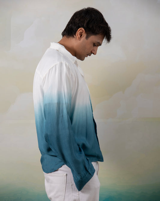 Teal Oasis Shirt Teal & White Oversized Ombre Summer Resort Wear Shirt for Men