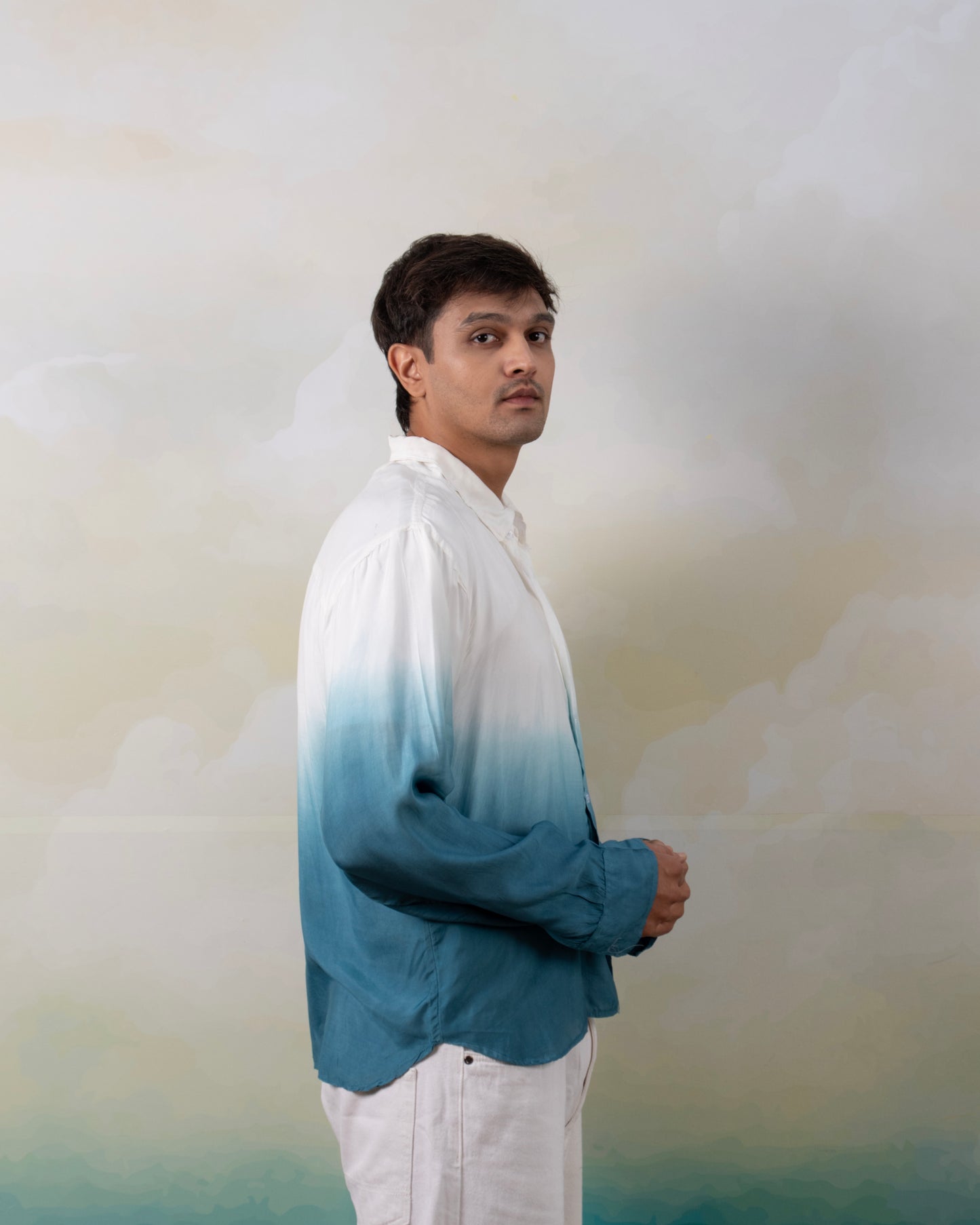 Teal Oasis Shirt Teal & White Oversized Ombre Summer Resort Wear Shirt for Men