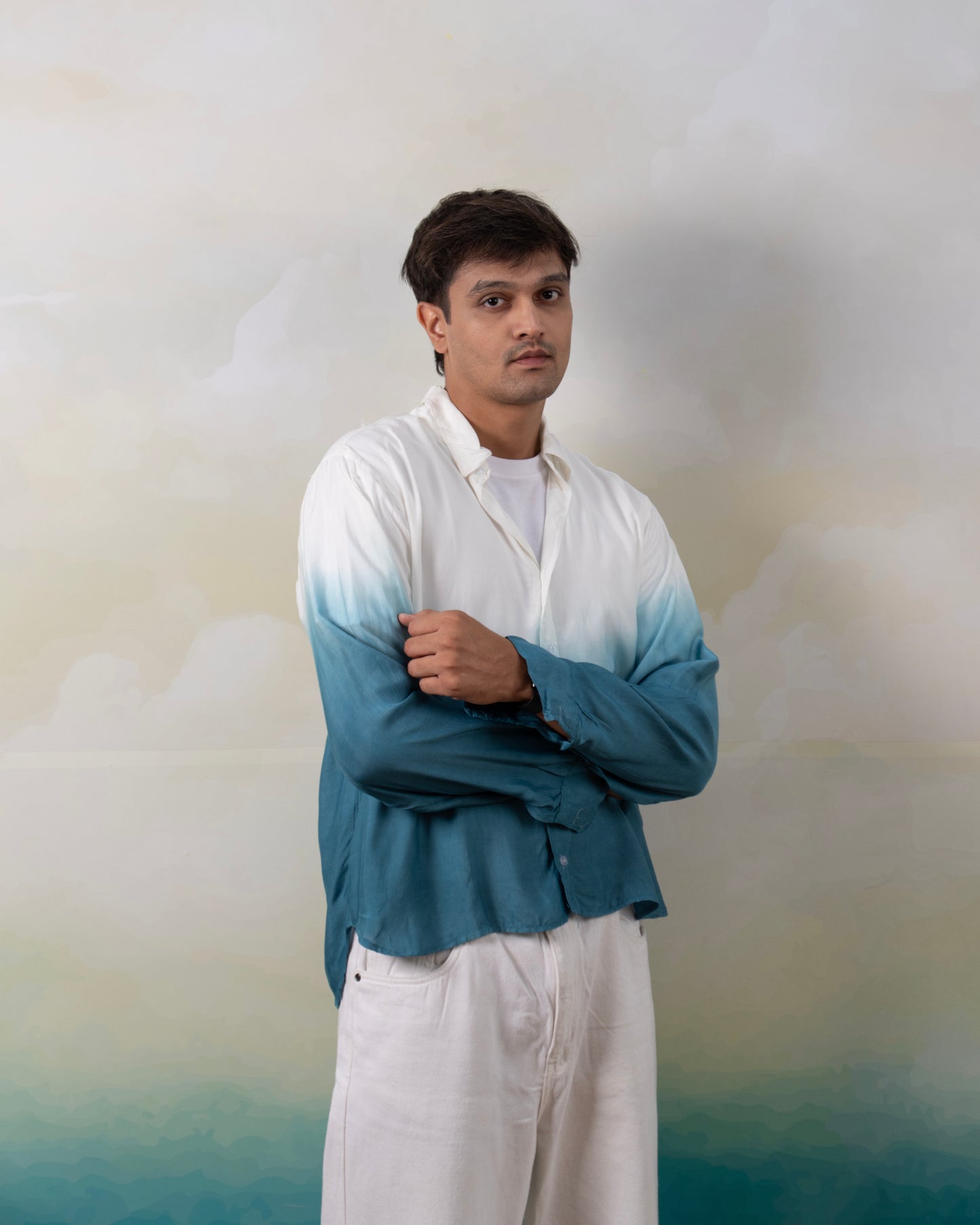 Teal Oasis Shirt Teal & White Oversized Ombre Summer Resort Wear Shirt for Men