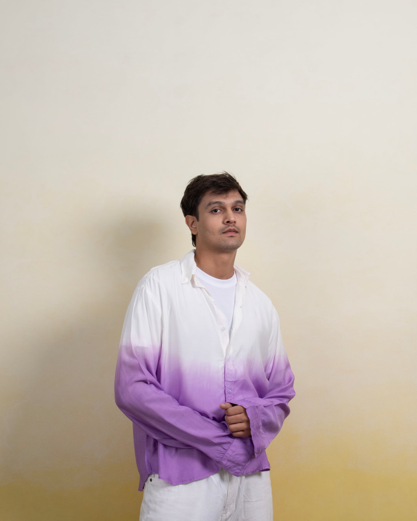 Message from Autumn Shirt Lavender & White Oversized Ombre Summer Resort Wear Shirt for Men