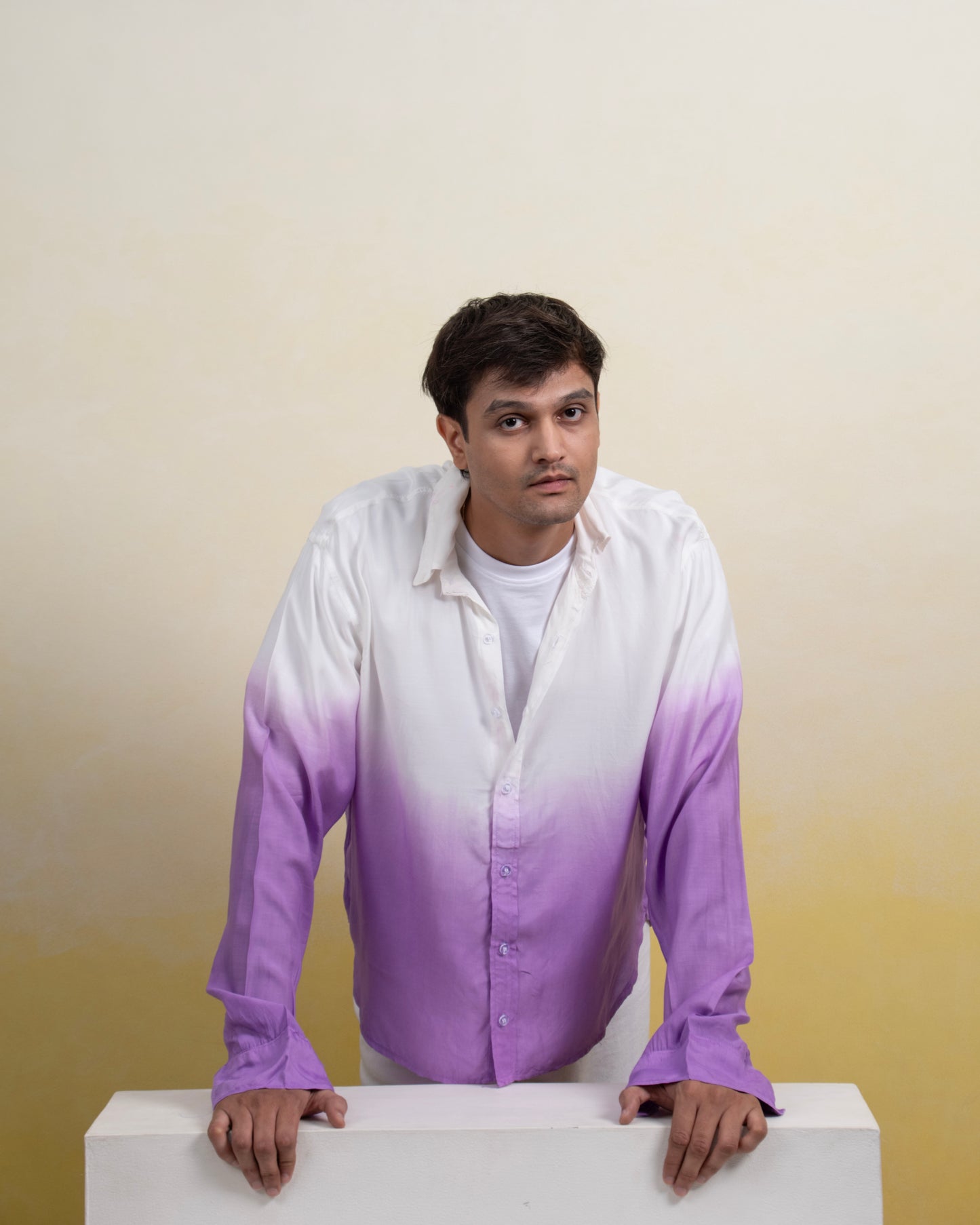 Message from Autumn Shirt Lavender & White Oversized Ombre Summer Resort Wear Shirt for Men