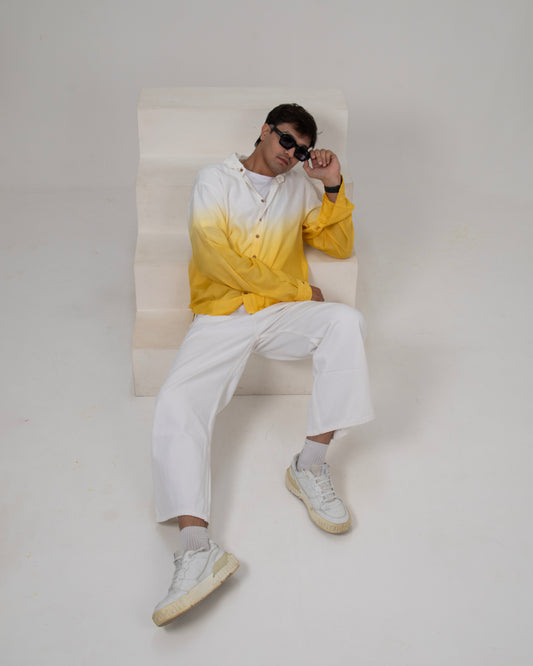Butter Cup Zest Shirt Butter Cup Zest Shirt Yellow & White Oversized Ombre Summer Resort Wear Shirt for Men