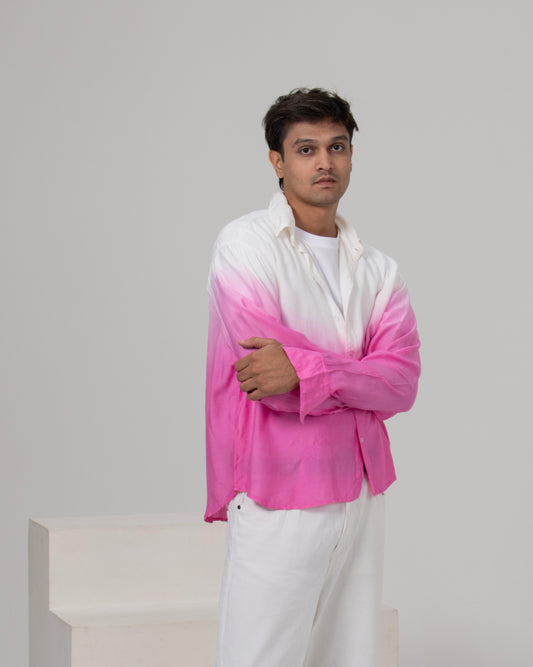 Blossom's Blush Shirt Pink & White Oversized Ombre Summer Resort Wear Shirt for Men