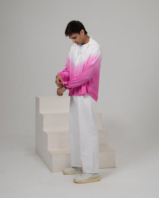 Flamingo Hour Ruffle Sleeves Tiered Maxi Dress + Blossom’s Blush Ombré Cotton Shirt