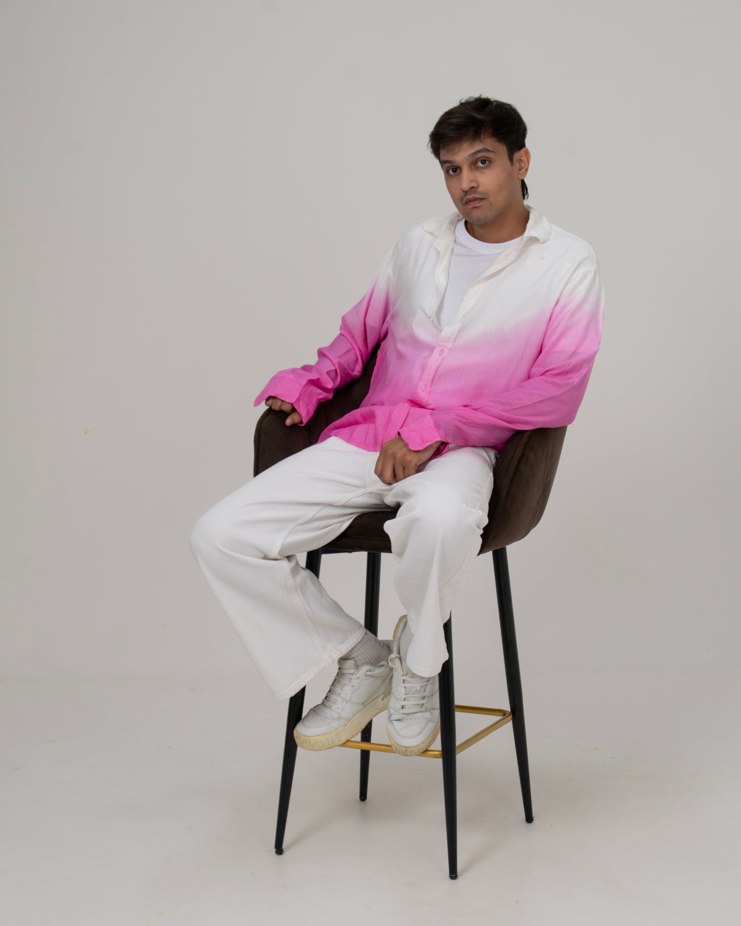 Blossom's Blush Shirt Pink & White Oversized Ombre Summer Resort Wear Shirt for Men
