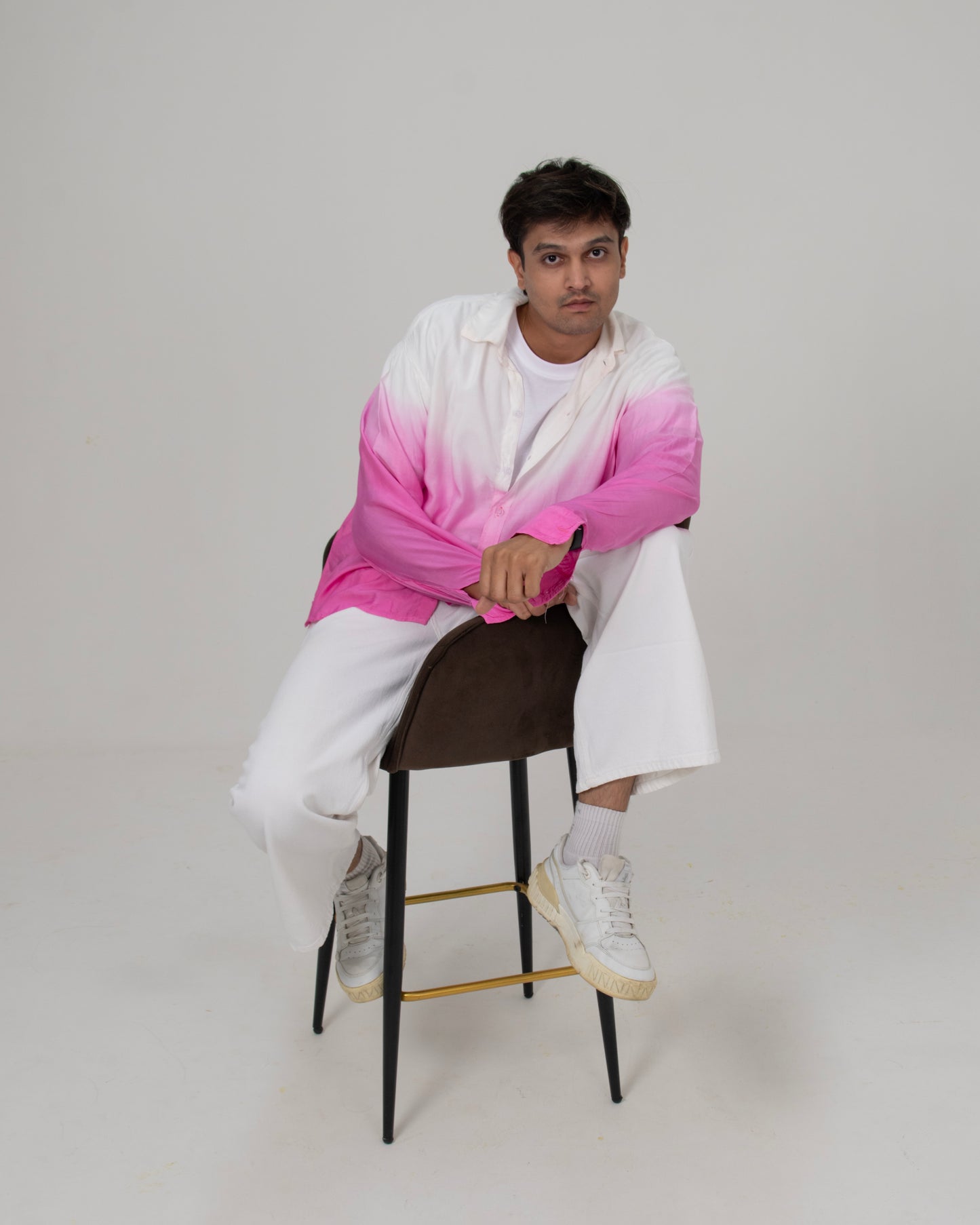 Blossom's Blush Shirt Pink & White Oversized Ombre Summer Resort Wear Shirt for Men