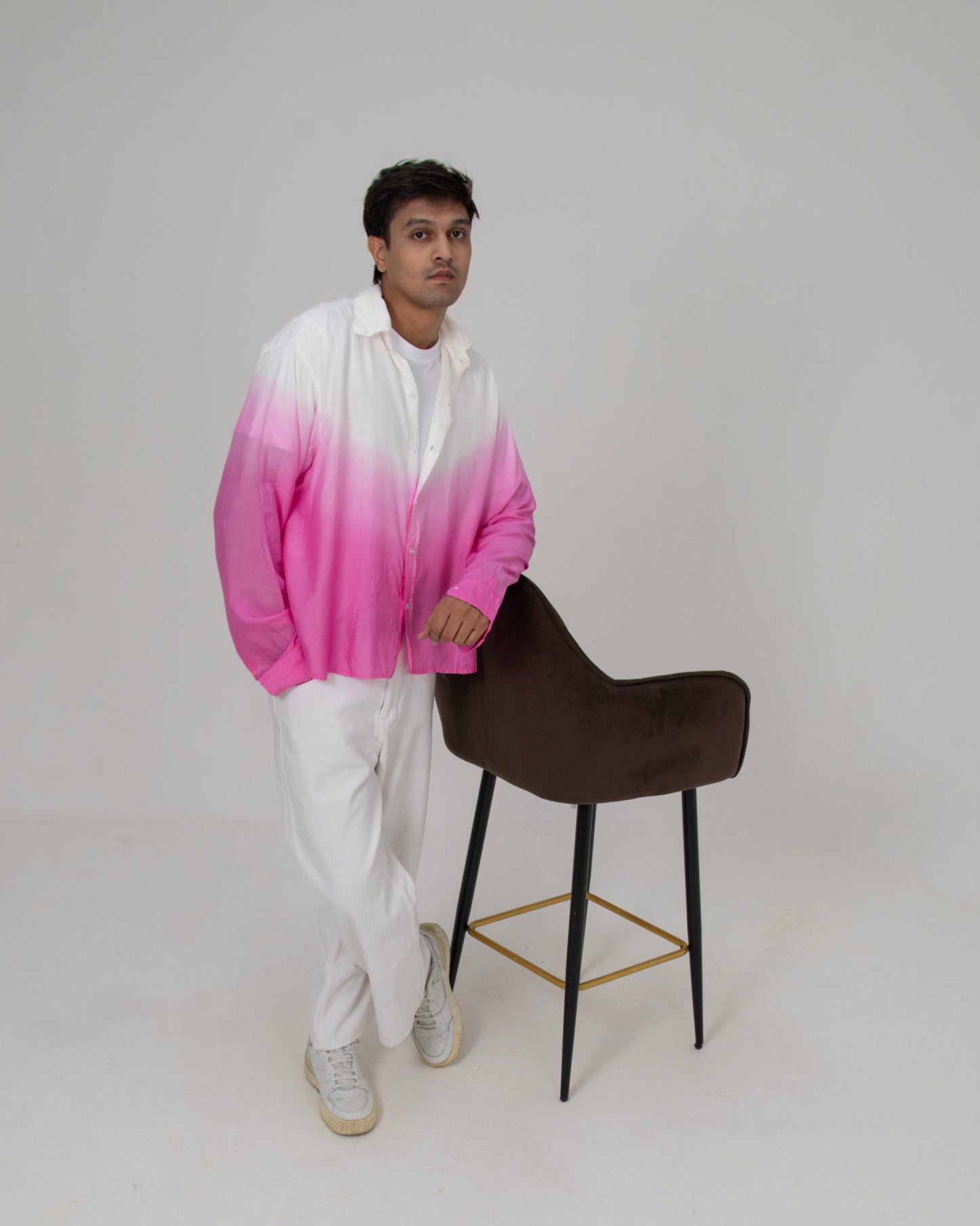 Blossom's Blush Shirt Pink & White Oversized Ombre Summer Resort Wear Shirt for Men