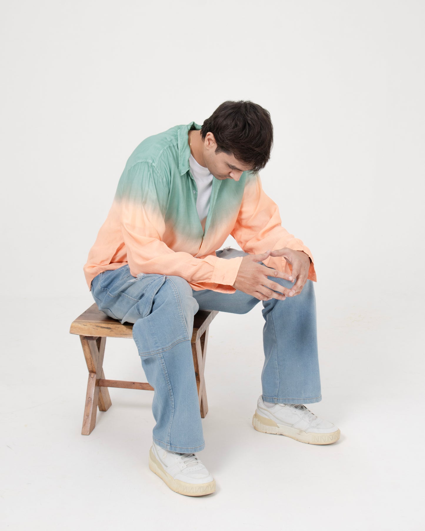 Watermelon Musk Shirt Mint Green & Aqua Blue Oversized Ombre Summer Resort Wear Shirt for Men