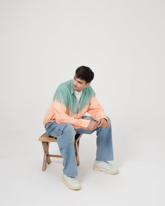 Watermelon Musk Shirt Mint Green & Aqua Blue Oversized Ombre Summer Resort Wear Shirt for Men