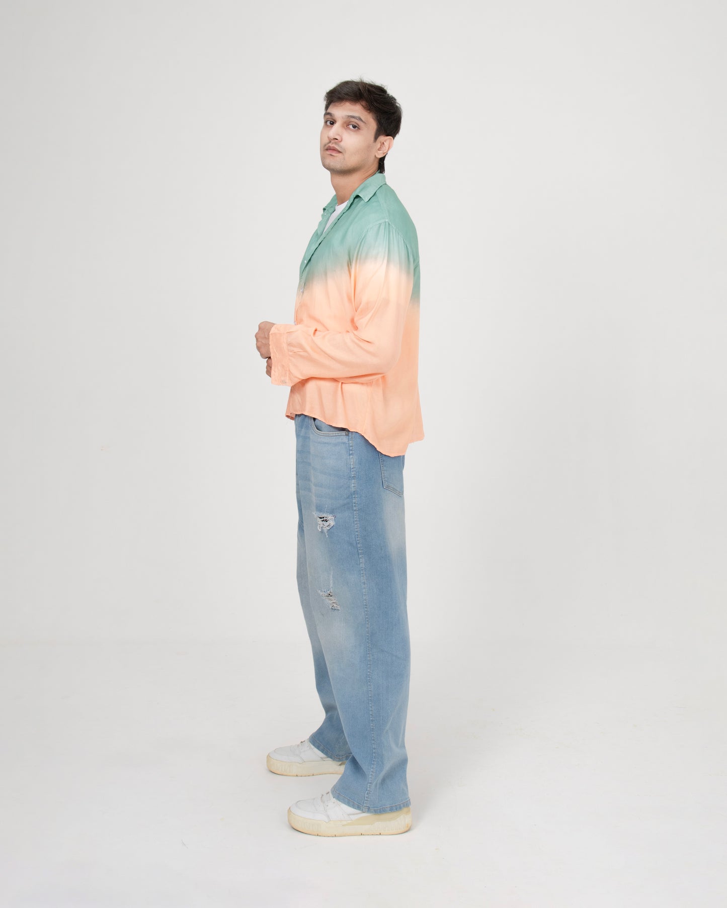 Watermelon Musk Shirt Mint Green & Aqua Blue Oversized Ombre Summer Resort Wear Shirt for Men