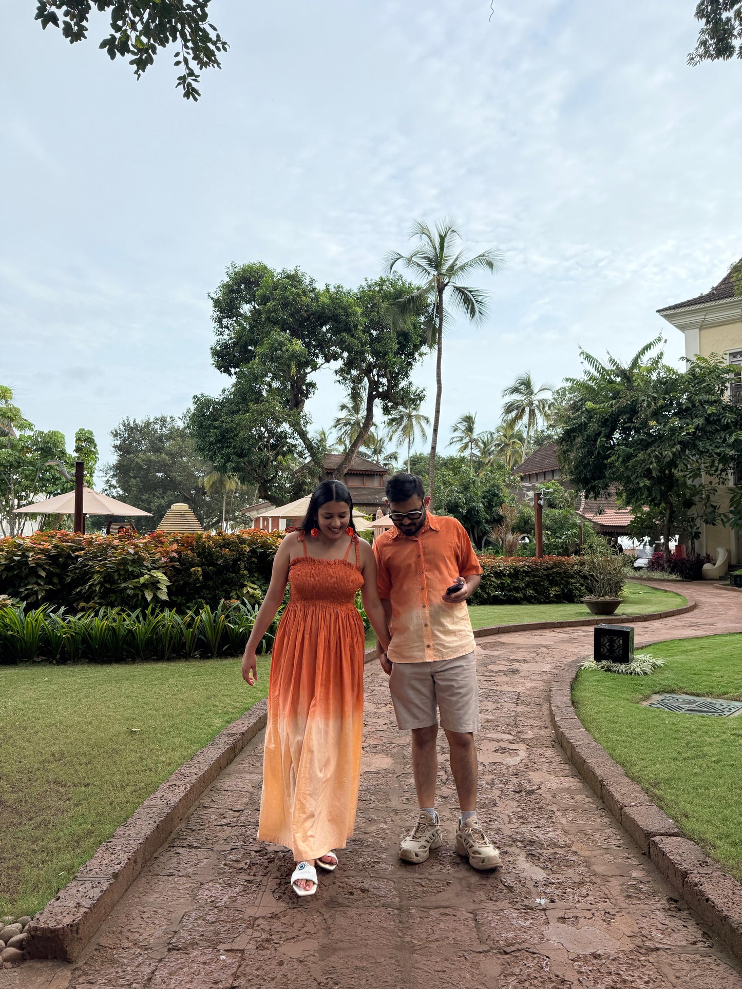 Sunset Dune Smocked Maxi Dress for Women + Ombré Cotton Shirt for Men