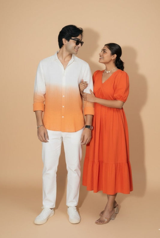 Sunkissed Tango Ankle Dress for Women + Golden Hour Ombré Shirt for Men