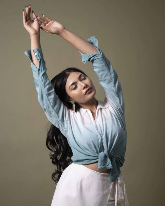 Teal Oasis Shirt Teal & White Oversized Ombre Summer Resort Wear Shirt for Women