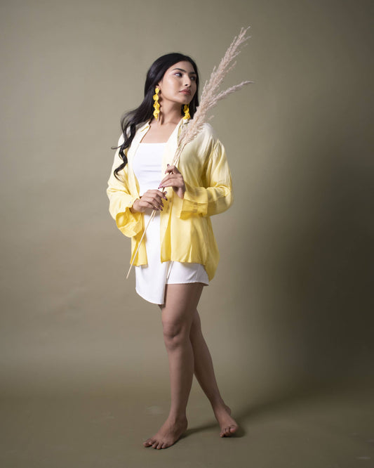 Butter Cup Zest Shirt Yellow & White Oversized Ombre Summer Resort Wear Shirt for women