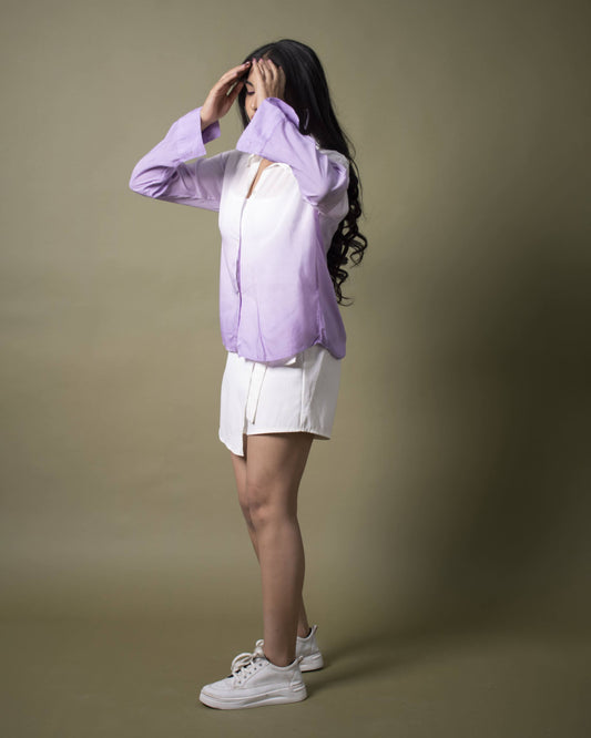 Message from Autumn Shirt Lavender & White Oversized Ombre Summer Resort Wear Shirt for Women