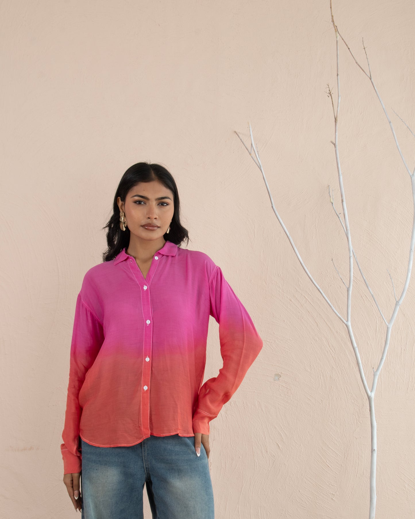 Aurora Shirt Pink & Coral Ombre Summer Resort Wear Shirt for Women