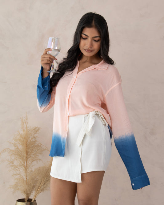 Dustberry Pink and Navy Soft Cotton Shirt for Women
