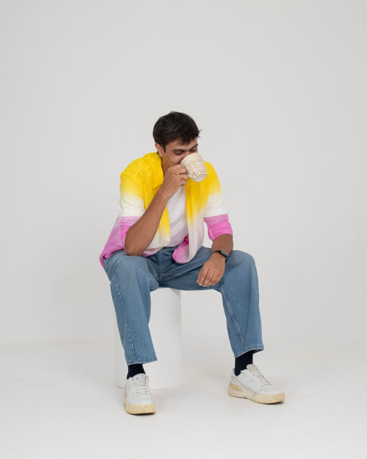 Dry Mango Yellow to Pink Ombré Organic Cotton Shirt for Men