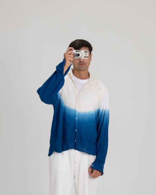 Sunday Blues Ivory to Blue Ombré Long Sleeve Cotton Shirt for Men