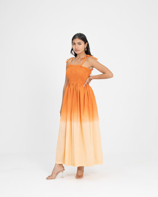 Sunset Dune Smocked Terracotta to Beige Ombré Dress for Women