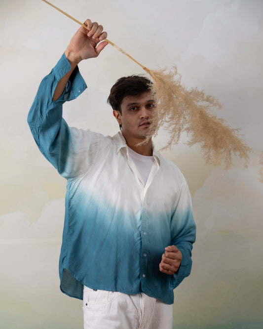 Teal Oasis Shirt Teal & White Oversized Ombre Summer Resort Wear Shirt for Men