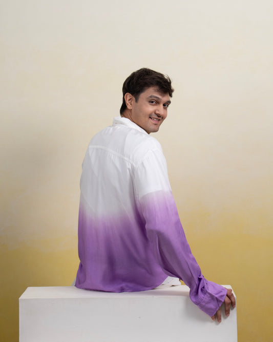 Message from Autumn Shirt Lavender & White Oversized Ombre Summer Resort Wear Shirt for Men