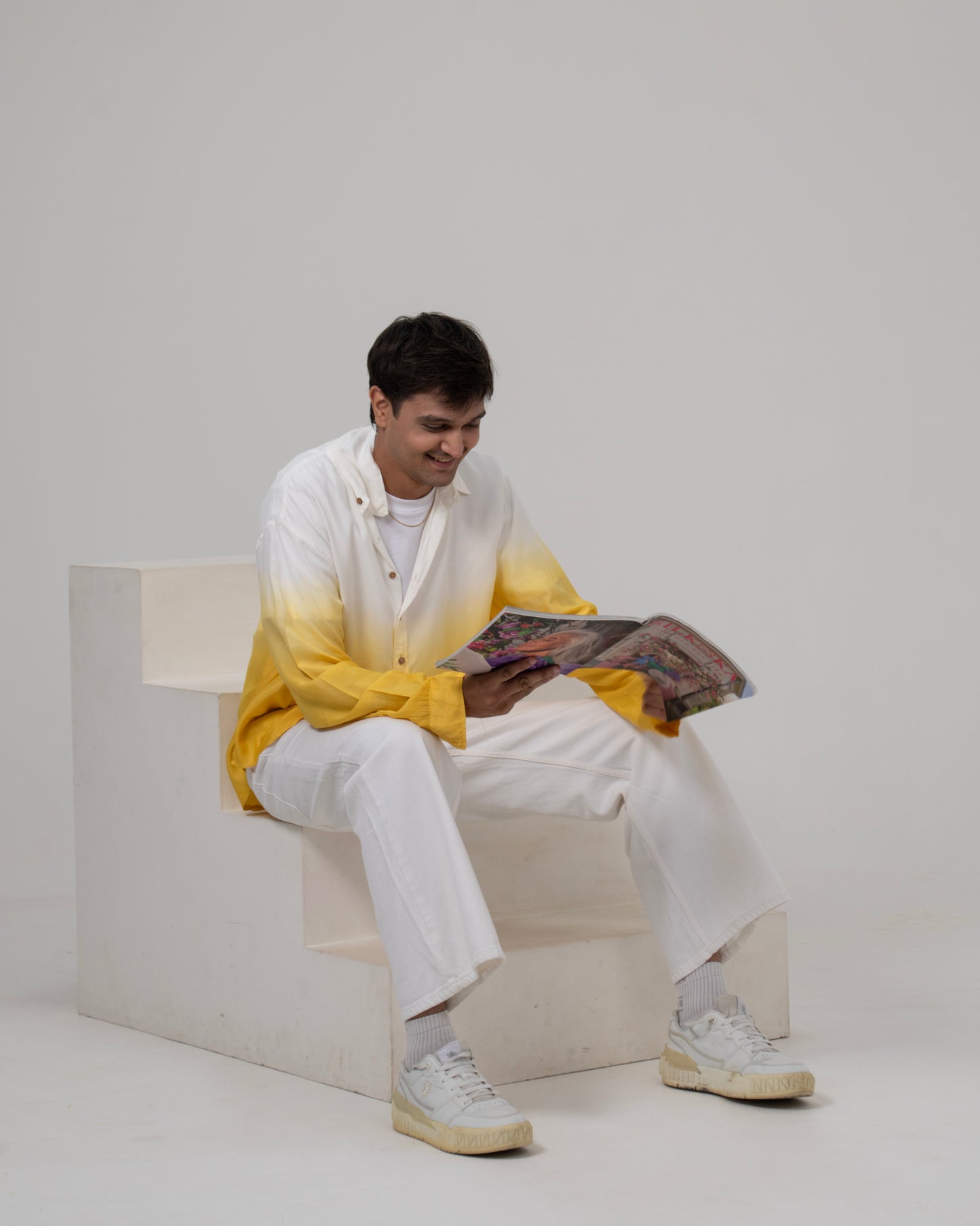 Butter Cup Zest Shirt Butter Cup Zest Shirt Yellow & White Oversized Ombre Summer Resort Wear Shirt for Men
