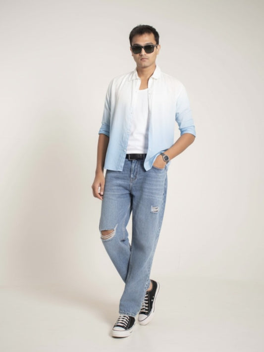 Frosty Sky Shirt Blue & White Oversized Ombre Summer Resort Wear Shirt for Men
